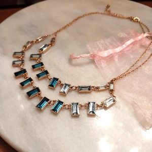 Pale Blue & Teal Topaz-like Gold-tone Necklace